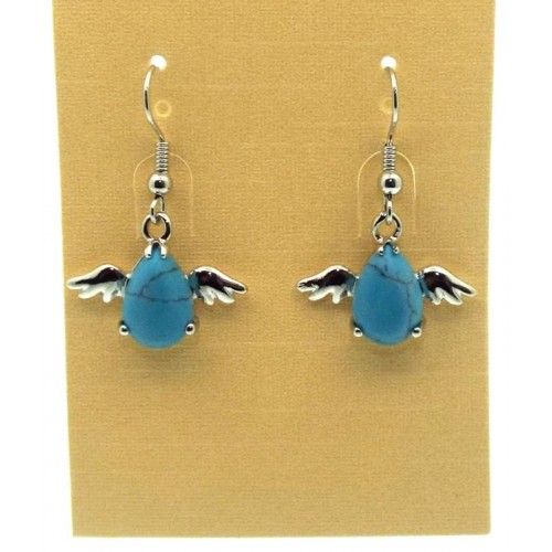 Turquoise Howlite Gemstone Angel Fishhook Earrings