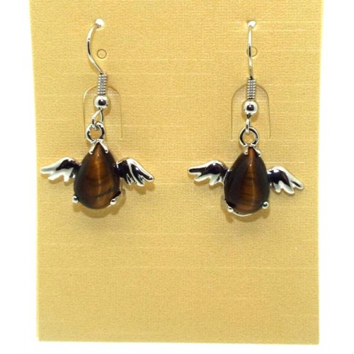 Tigers Eye Gemstone Angel Fishhook Earrings