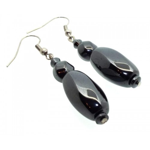 Hematite Bead Fishhook Earrings