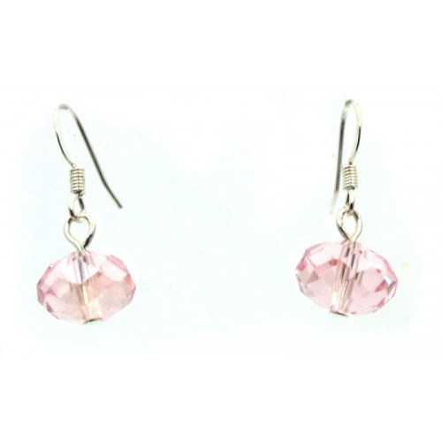 Pink Crystal Glass Fishhook Earrings