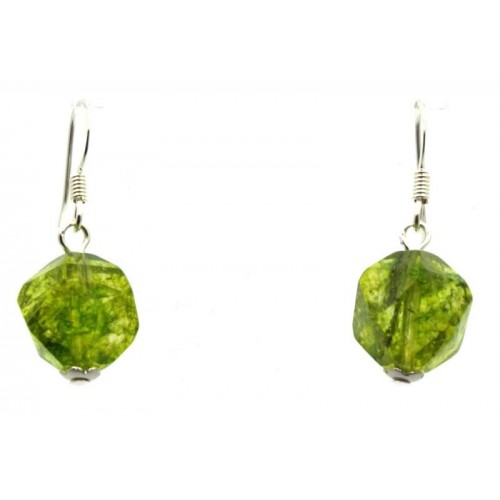 Peridot Random Faceted Crystal Glass Fishhook Earrings