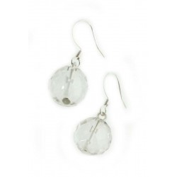 12mm Faceted Clear Quartz Sphere Fishhook Earrings