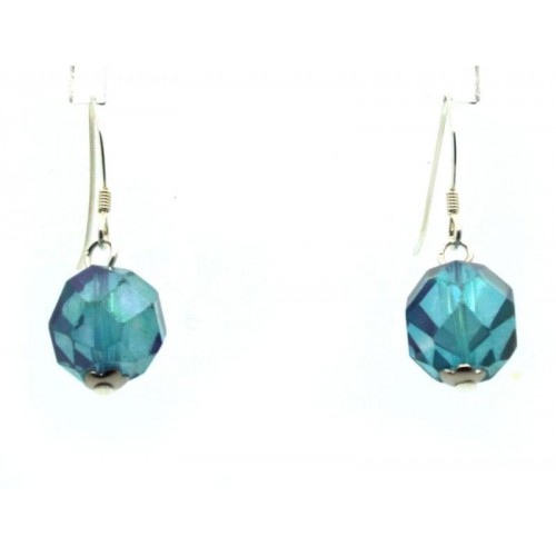 Aqua Aura Faceted Sterling Silver Fishhook Earrings