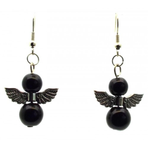 Black Guardian Angel Fishhook Earrings