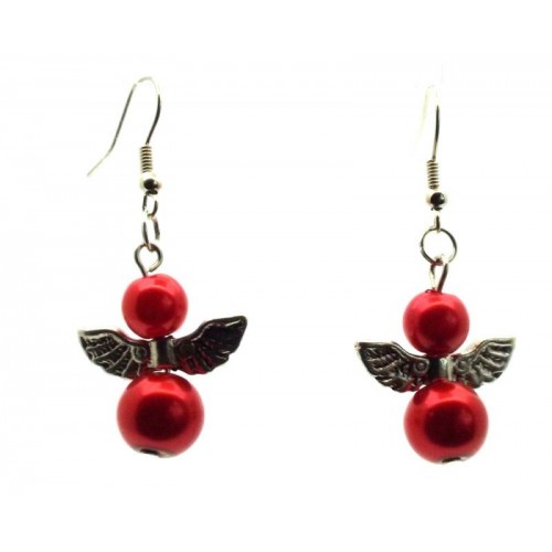 Crimson Guardian Angel Fishhook Earrings