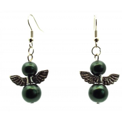 Dark Green Guardian Angel Fishhook Earrings