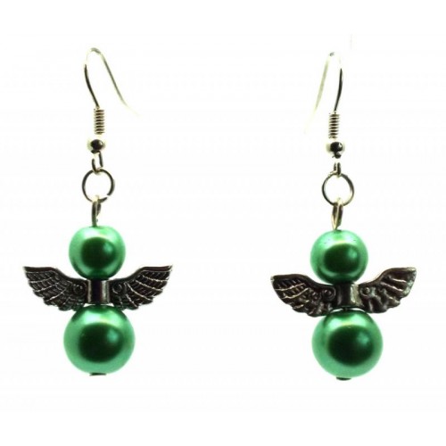 Green Guardian Angel Fishhook Earrings