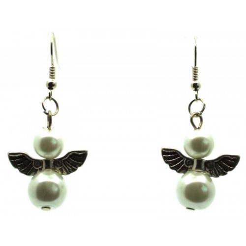 White Guardian Angel Fishhook Earrings