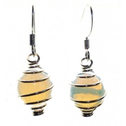 Opalite Spiral Sphere Gemstone Fishhook Earrings