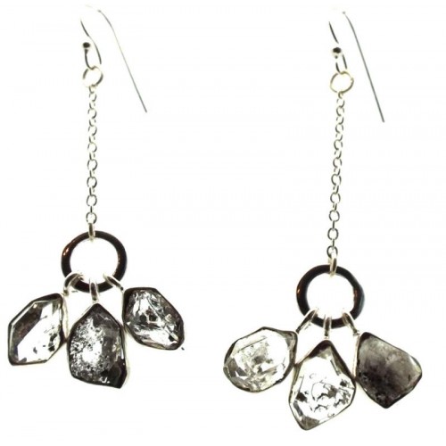 Herkimer Diamond Gemstone Sterling Silver Fishhook Earrings