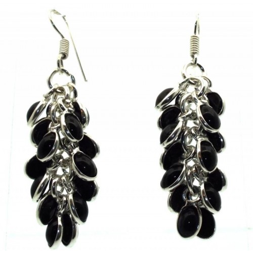 Black Obsidian Gemstone Gypsy Charm Fishhook Earrings 03