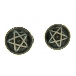 Black Pentacle Glass Dome Metal Stud Earrings
