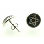 Black Pentacle Glass Dome Metal Stud Earrings
