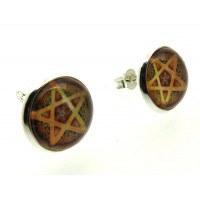 Brown Pentacle Glass Dome Metal Stud Earrings