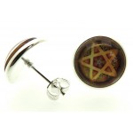 Brown Pentacle Glass Dome Metal Stud Earrings