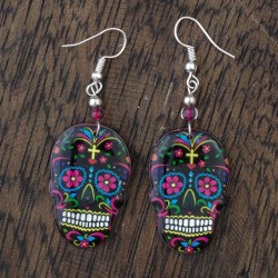 Large Candy Skull Fishhook Earrings