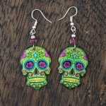 Large Candy Skull Fishhook Earrings