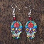 Large Candy Skull Fishhook Earrings