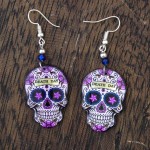 Large Candy Skull Fishhook Earrings