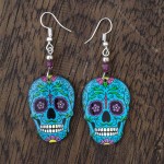 Large Candy Skull Fishhook Earrings