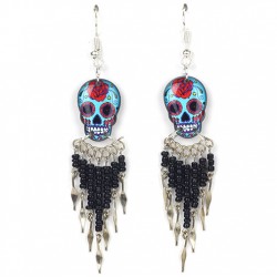 Small Candy Skull Fishhook Earrings