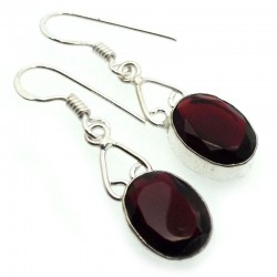 Indian Silver Garnet Fishhook Earrings 01