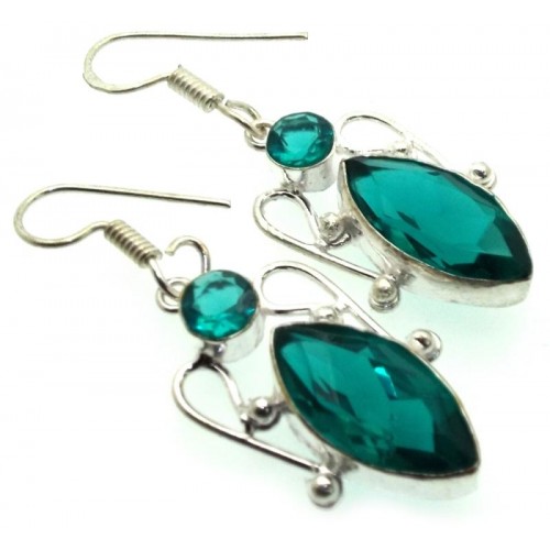 Indian Silver Diopside Fishhook Earrings 02