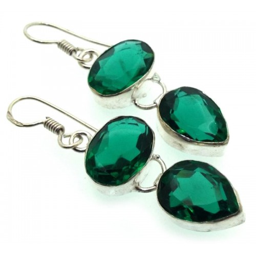 Indian Silver Diopside Fishhook Earrings 03