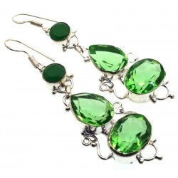 Indian Silver Peridot Fishhook Earrings 01