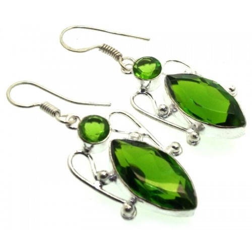 Indian Silver Peridot Fishhook Earrings 03