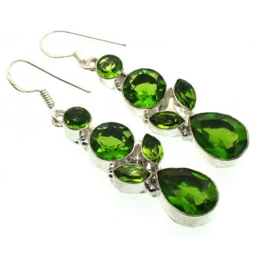 Indian Silver Peridot Fishhook Earrings 05