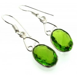 Indian Silver Peridot Fishhook Earrings 06