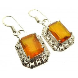 Citrine Gemstone Indian Silver Fishhook Earrings 02