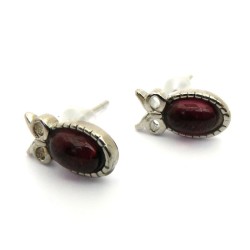 Garnet Owl 925 Silver Stud Earrings