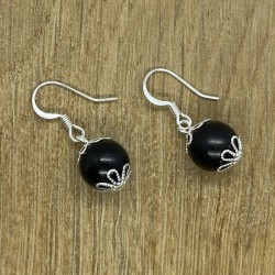 10mm Jet Sphere Fishhook Earrings