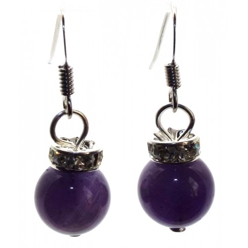 Amethyst Gemstone Sphere Fishhook Earrings