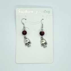 Brown Beaded Skull Fishhook Earrings