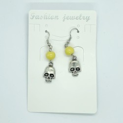 Yellow Beaded Skull Fishhook Earrings