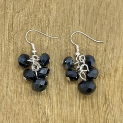 Black Crystal Glass Cluster Dropper Fishhook Earrings