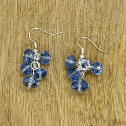 Blue Crystal Glass Cluster Dropper Fishhook Earrings