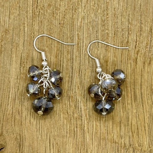 Smoky Crystal Glass Cluster Dropper Fishhook Earrings