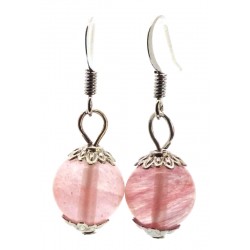 Strawberry Quartz Gemstone Sphere Fishhook Earrings