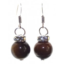 Tigers Eye Gemstone Sphere Fishhook Earrings