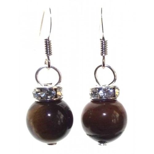 Tigers Eye Gemstone Sphere Fishhook Earrings