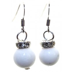 White Jade Gemstone Sphere Fishhook Earrings