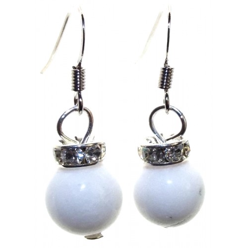 White Jade Gemstone Sphere Fishhook Earrings