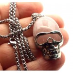 Rose Quartz Skull Chain Necklace