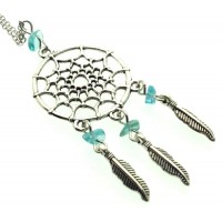 Blue Obsidian Gemstone Dreamcatcher Chain Necklace