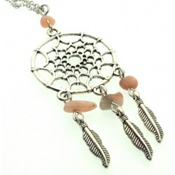 Pink Opal Gemstone Dreamcatcher Chain Necklace