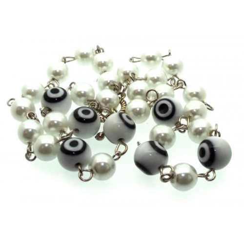 White Lampwork Evil Eye and Faux Pearl Bead Necklace